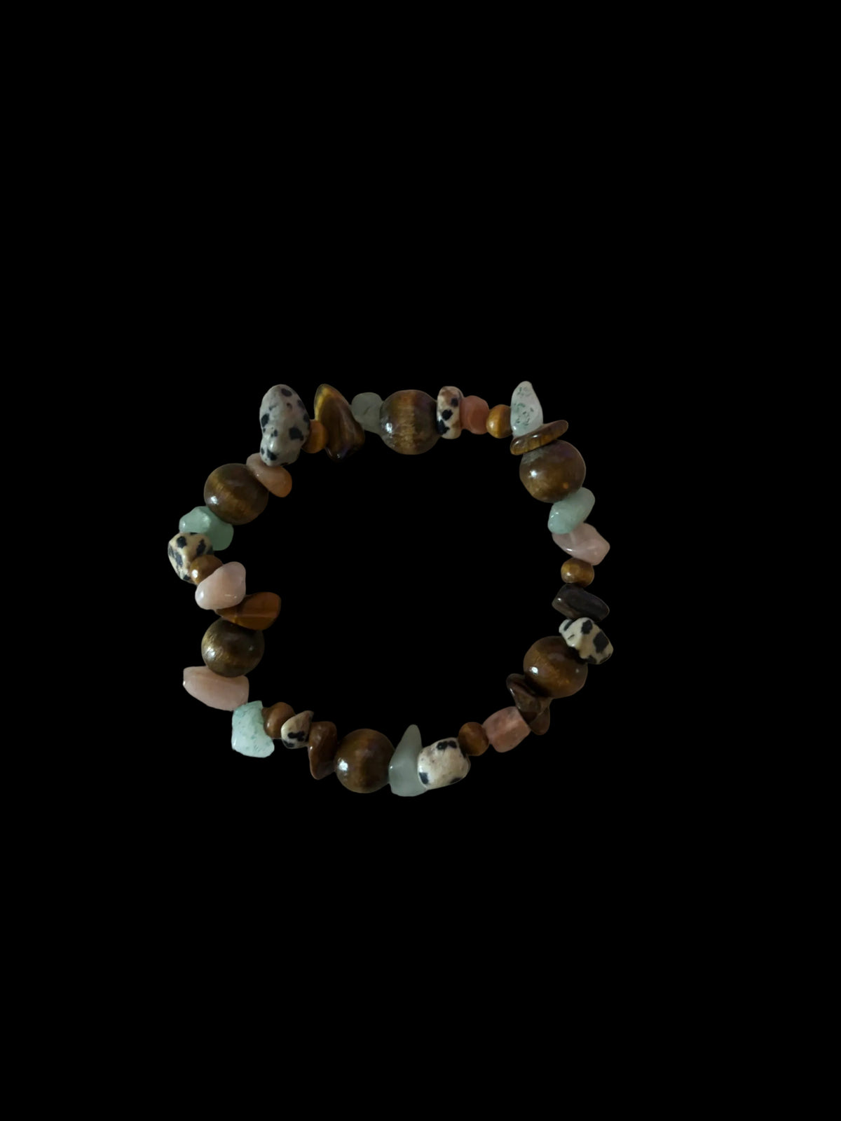 Mystic Four Crystal Chip Bracelet — Tiger's Eye, Dalmatian Jasper, Amazonite & Rose Quartz